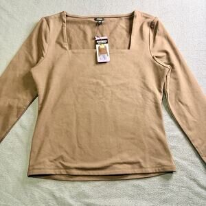 Express Square Neck Long Sleeve Top Brown Stretch Women’s S NWT